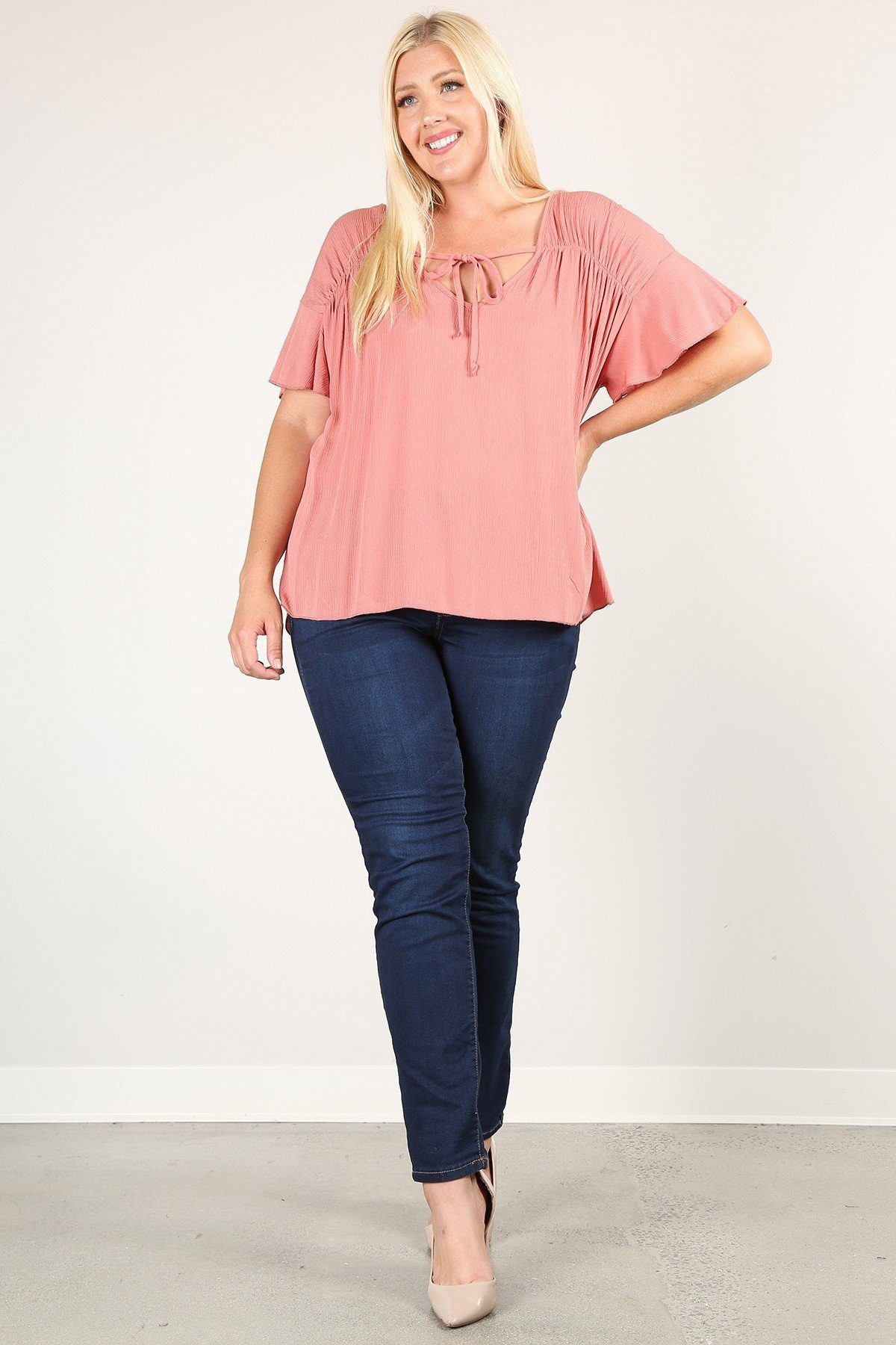 Plus Size Pleated Top With Tie