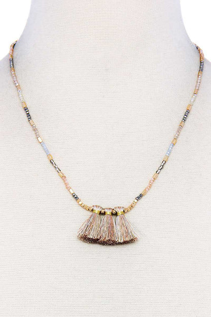 Modern Triple Tassel Beaded Necklace