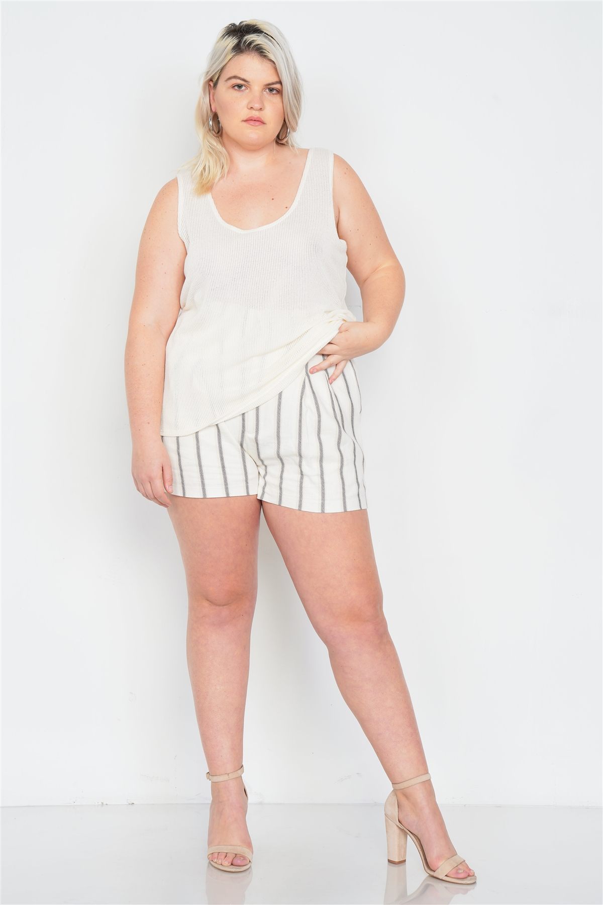 Plus Size Sheer Ivory Ribbed Causal Tank Top