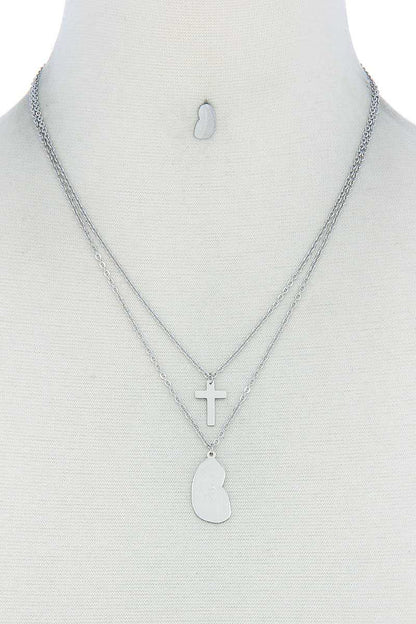 Stylish Double Layer Cross And Mary Necklace And Earring Set