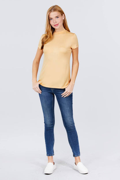 Short Sleeve Mock Neck Rayon Spandex Rib Top