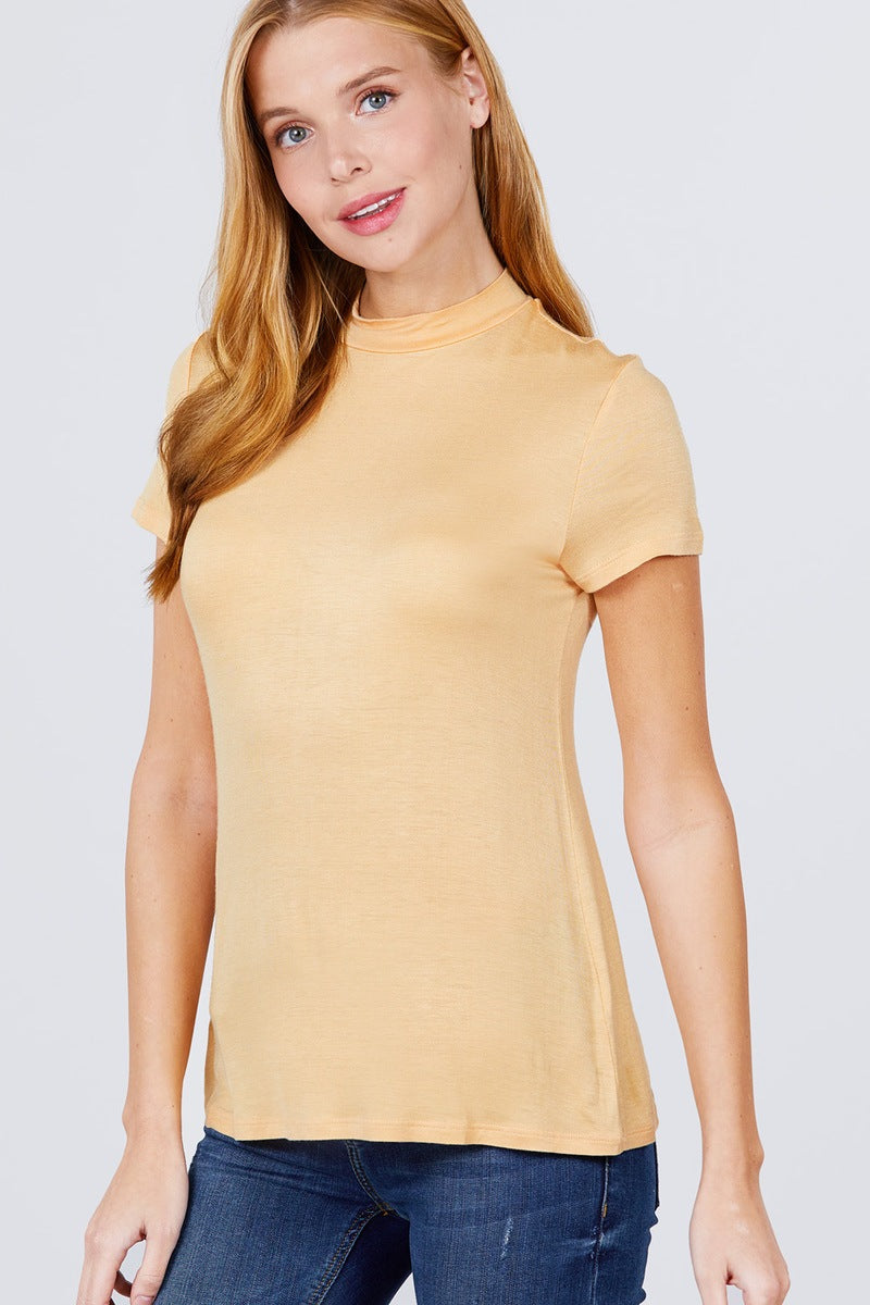 Short Sleeve Mock Neck Rayon Spandex Rib Top