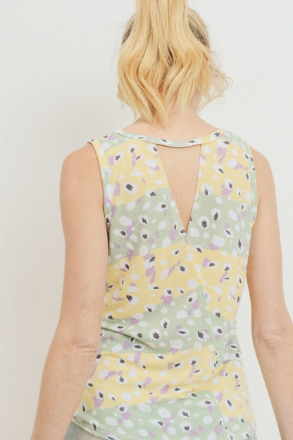 Printed Terry Back Opened Sleeveless Top