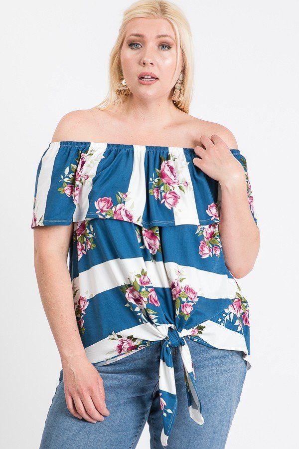 Off Shoulder Ruffled Front Tie Top