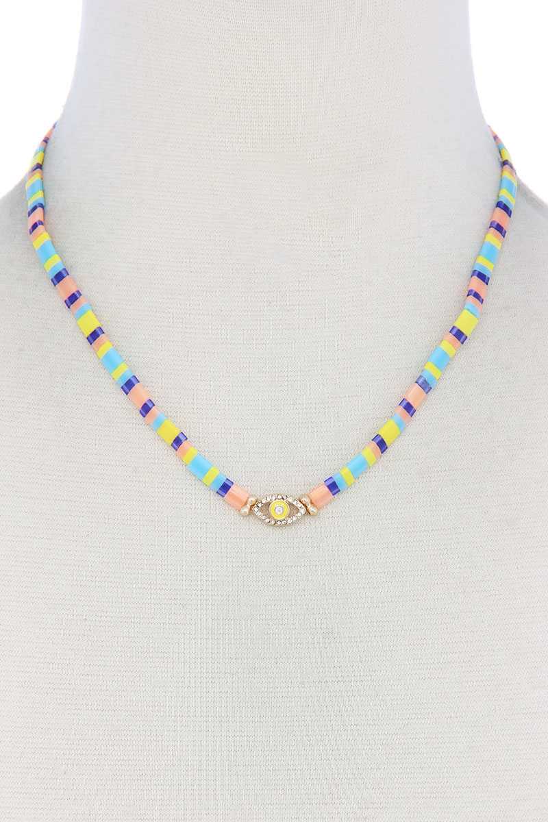 Evil Eye Charm Color Block Necklace