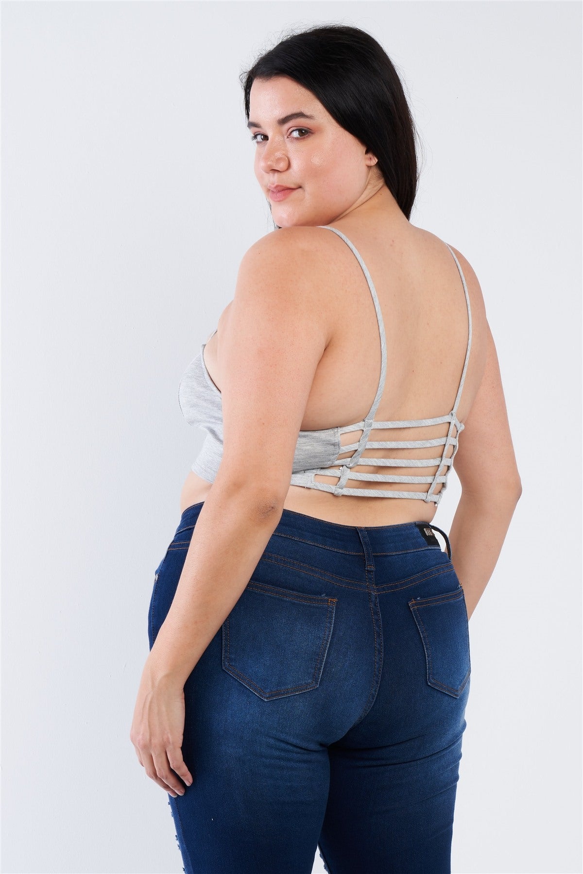 Plus Size Open Stripe Back Cami Strap Athletic Lounge Bra