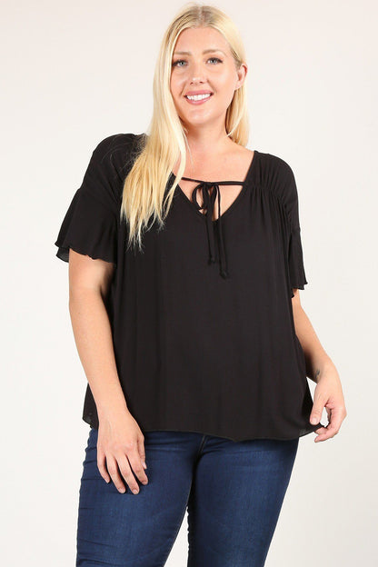 Plus Size Pleated Top With Tie