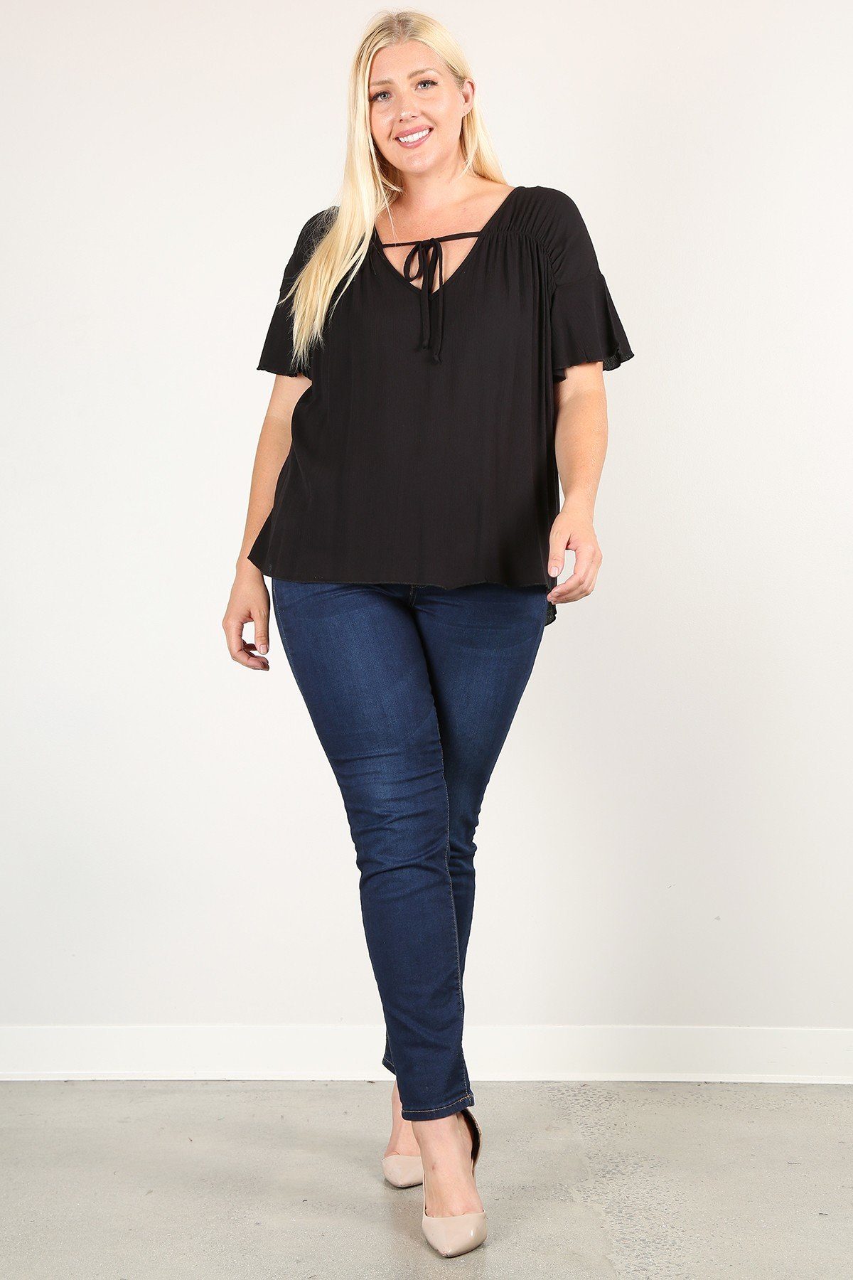 Plus Size Pleated Top With Tie