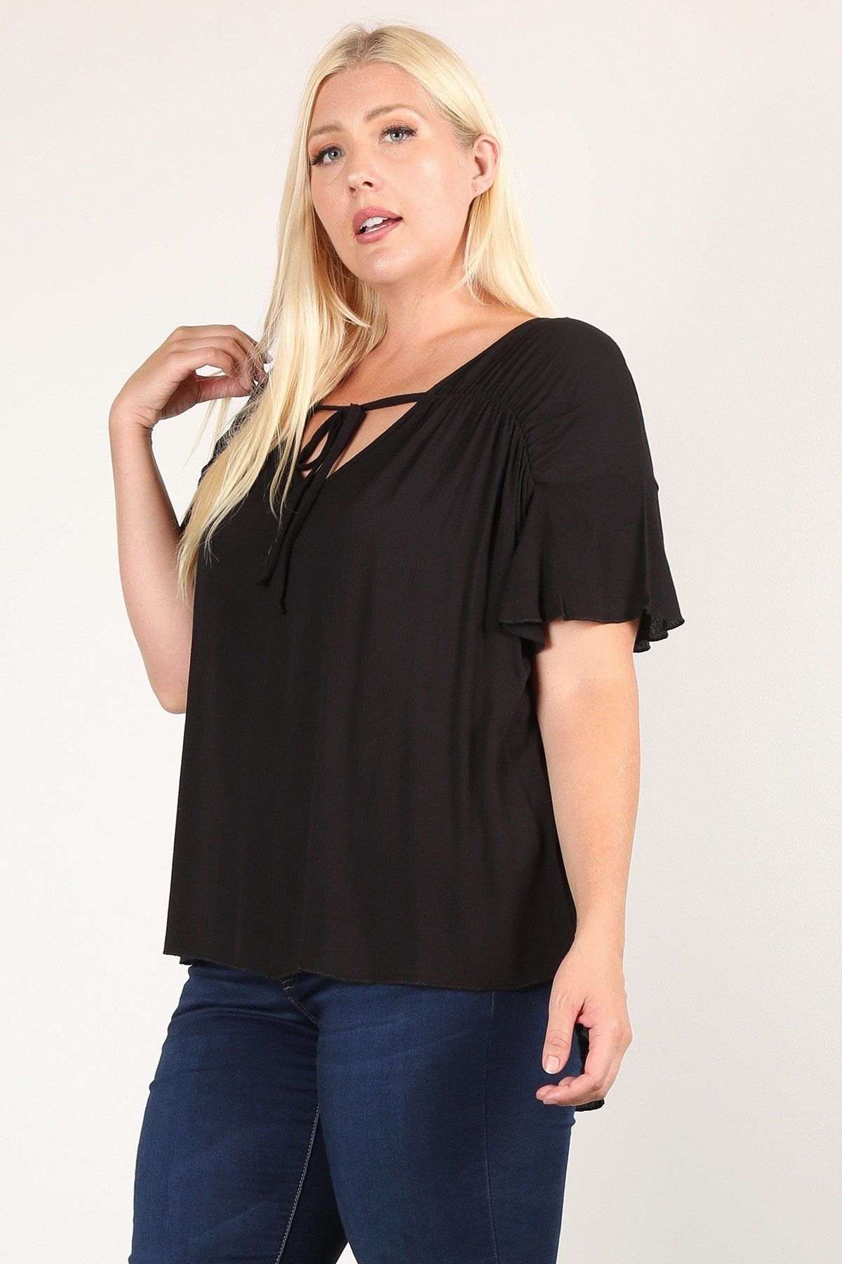 Plus Size Pleated Top With Tie