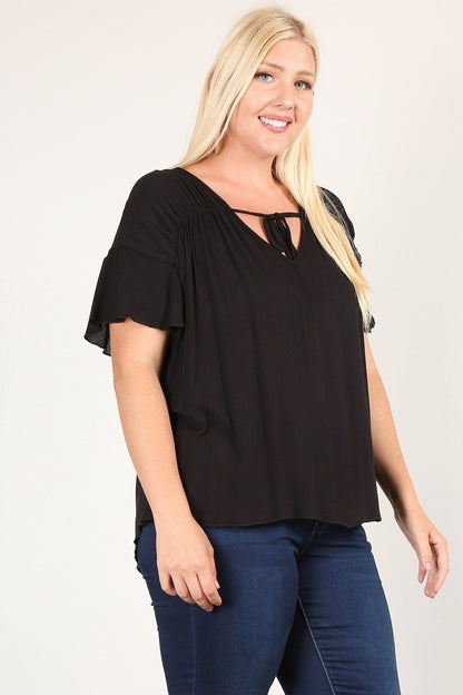 Plus Size Pleated Top With Tie