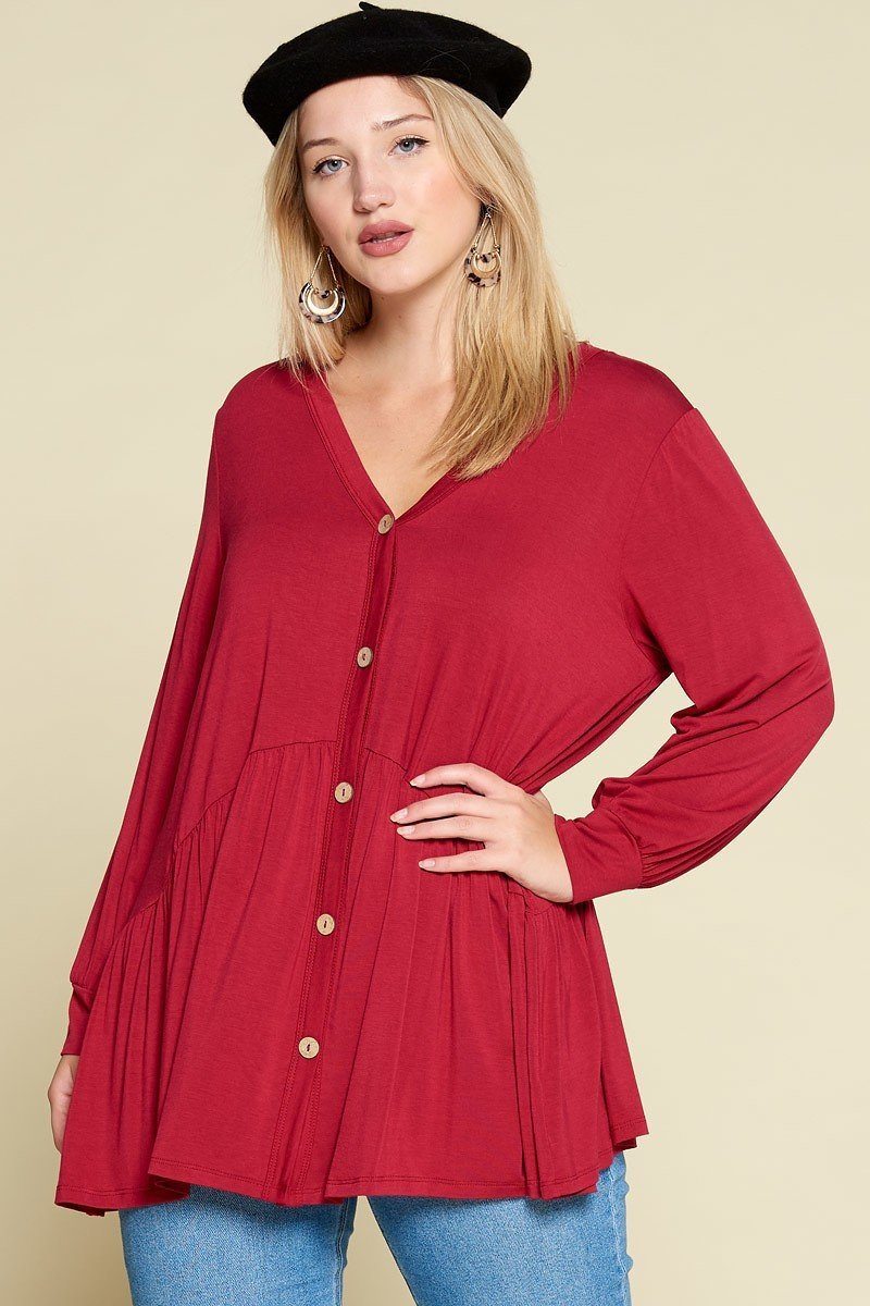 Plus Size Modal Jersey Faux Button Up