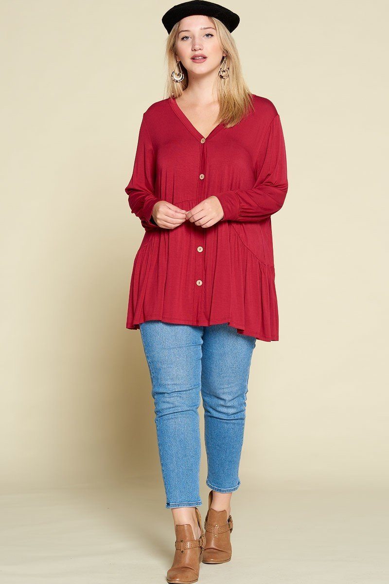 Plus Size Modal Jersey Faux Button Up