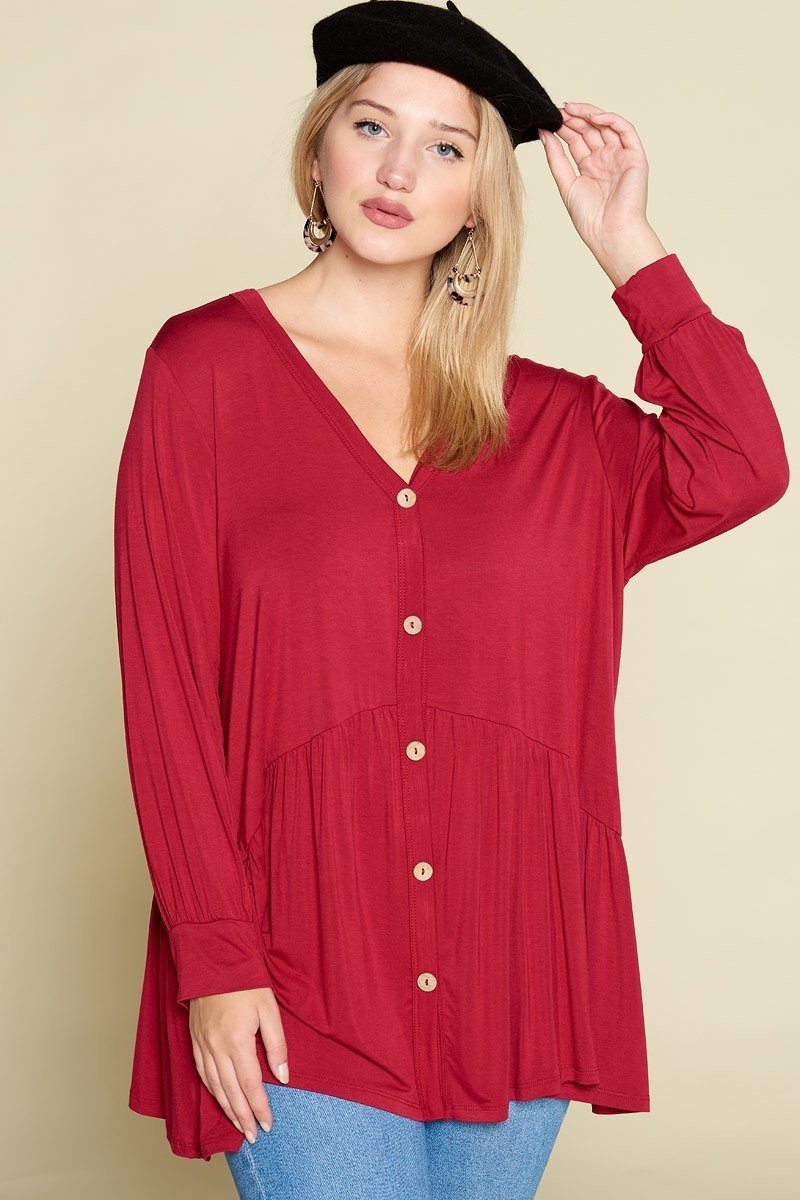 Plus Size Modal Jersey Faux Button Up