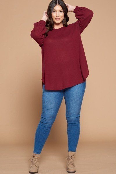 Plus Size Solid Hacci Brush Tunic Top