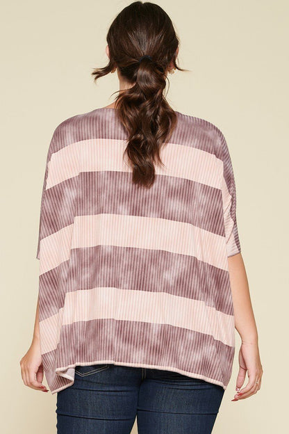 Stripe Printed Pleated Blouse with Boat Neckline And 1/2 Sleeves
