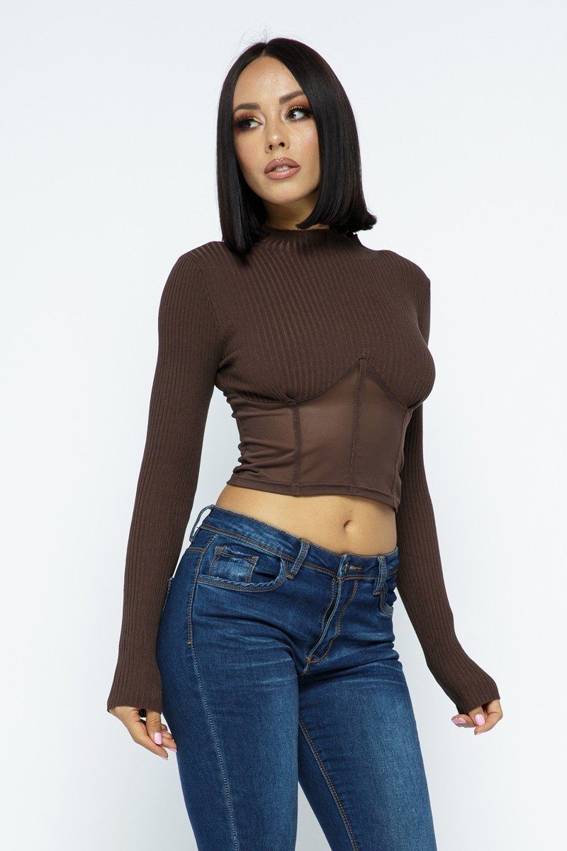 Knit Crop Top With Bottom Mesh