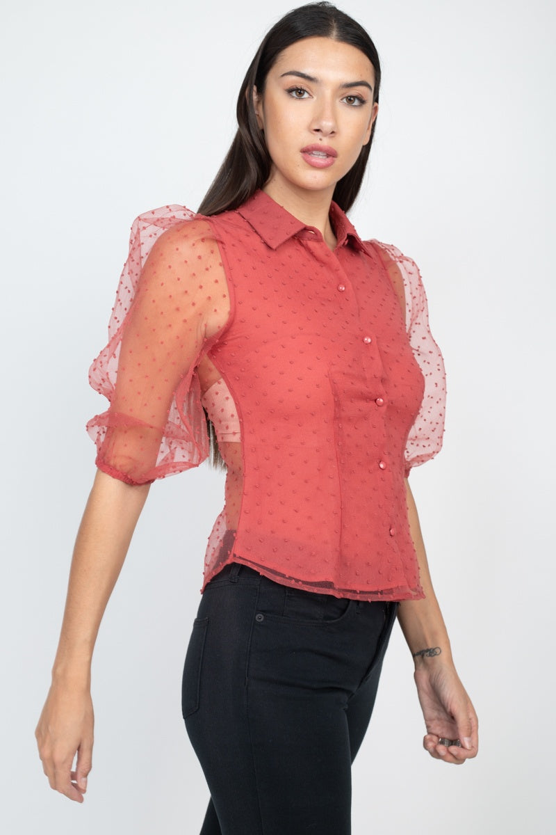 Contrast Dot Print Top