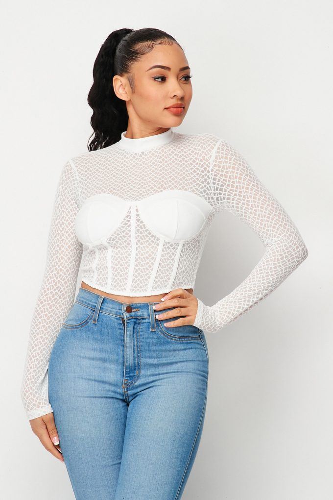 Sexy Mesh Mock Neck Top