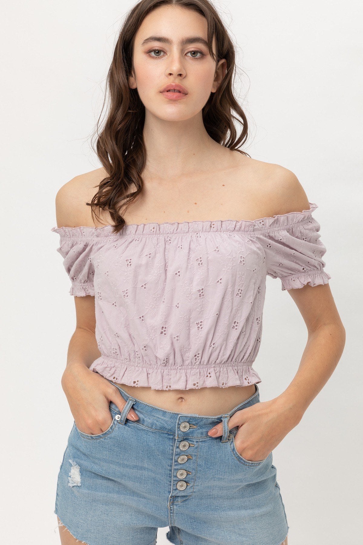 Off Shoulder, Cropped Top Puff Sleeve