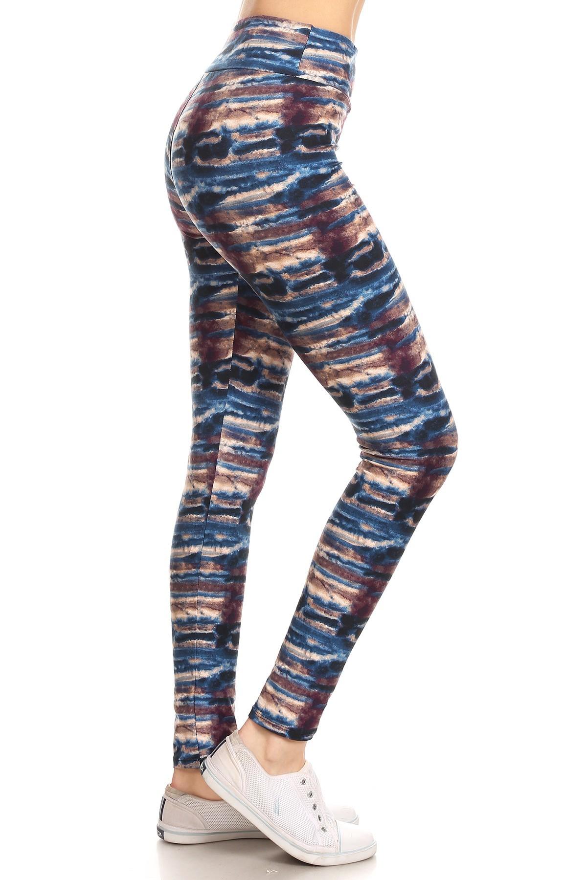 Yoga Style Banded Lined Tie Dye Printed Knit Legging With High Waist