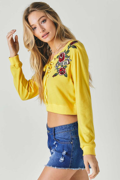 Floral Embroidered Cropped Sweatshirt