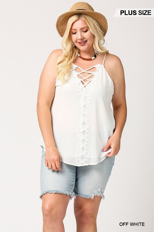 Plunging V-neckline Lattice Top With Scalloped Lace