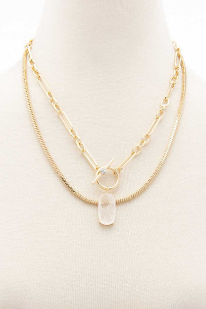 Oval Stone Toggle Clasp Layered Necklace