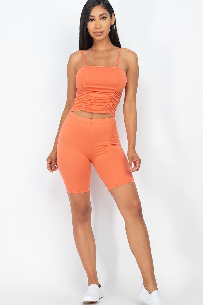 Camisole Ruched Sleeveless Top & Biker Shorts Set