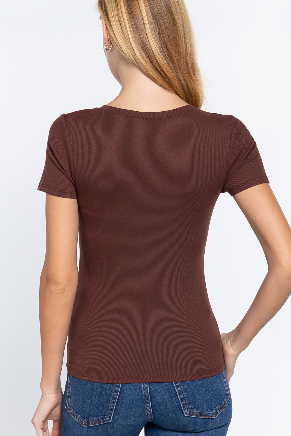 Short Sleeve V-neck Rib Top