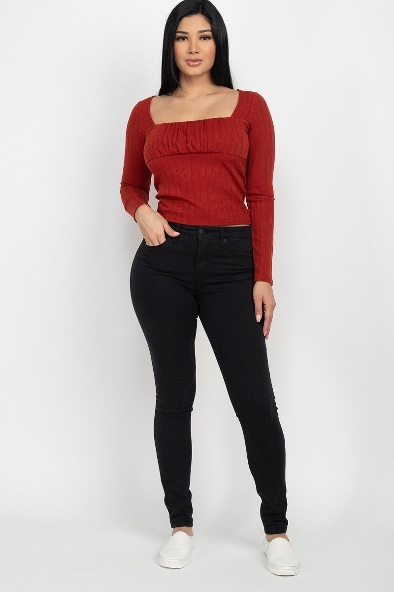 Shirred Square Neck Top