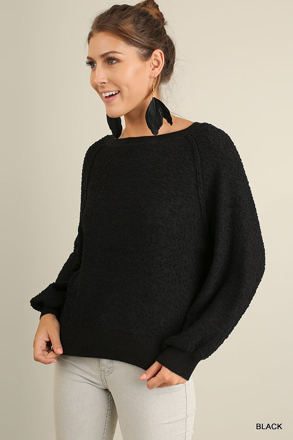 Puff Sleeve Boat Neck Sweater