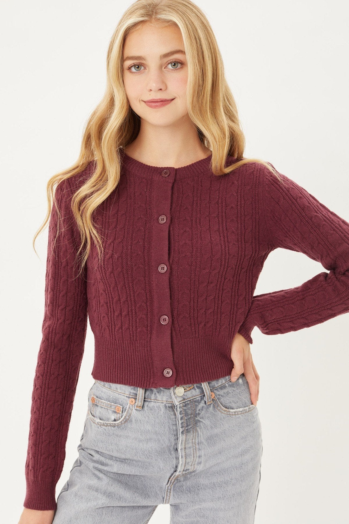 Buttoned Cable Knit Cardigan Long Sleeve Sweater