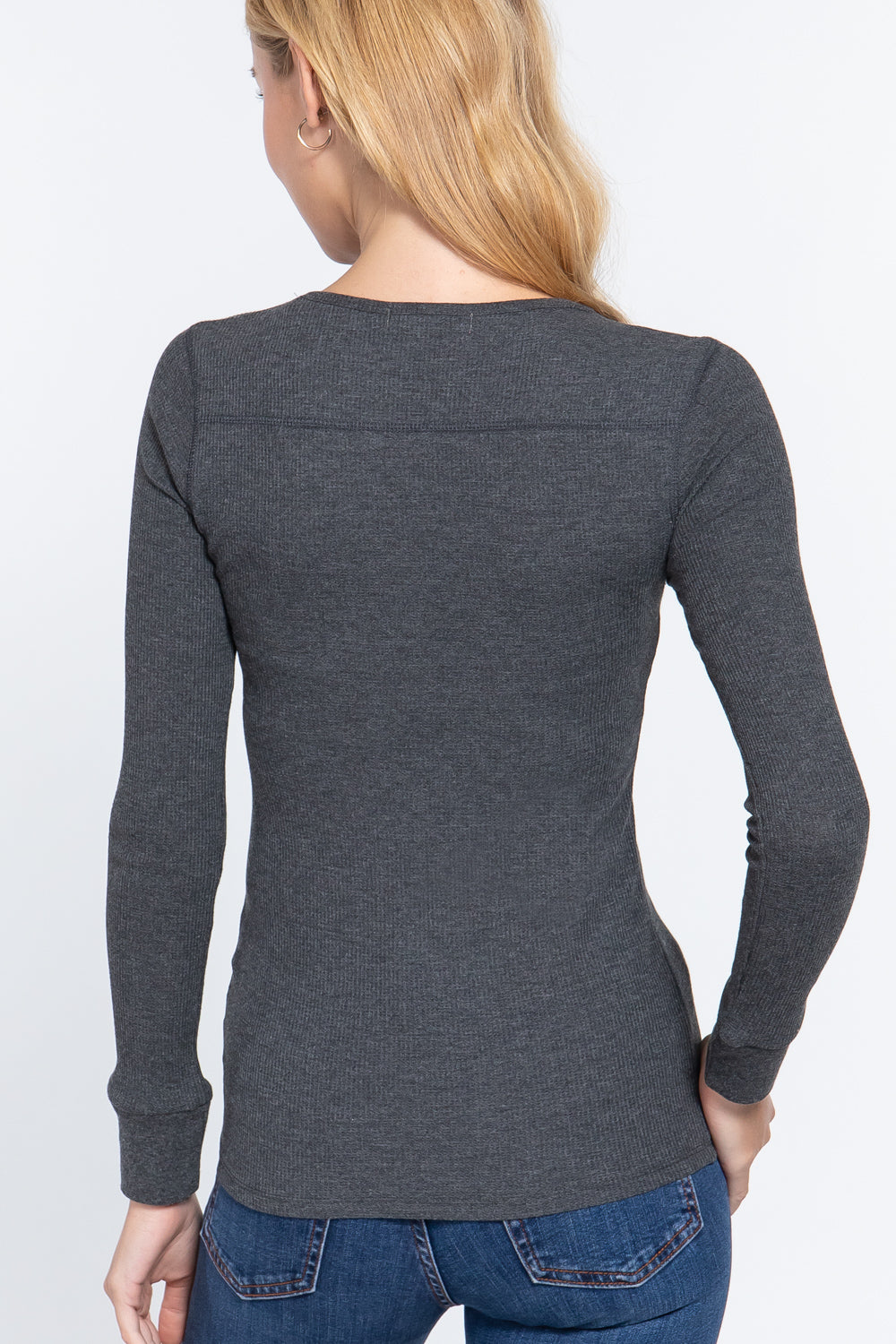 Long Slv V-neck Placket Thermal Top