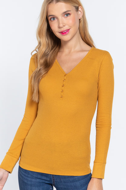 Long Slv V-neck Placket Thermal Top