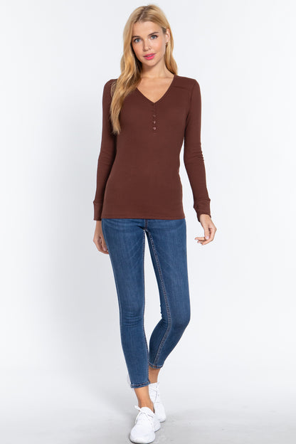 Long Slv V-neck Placket Thermal Top