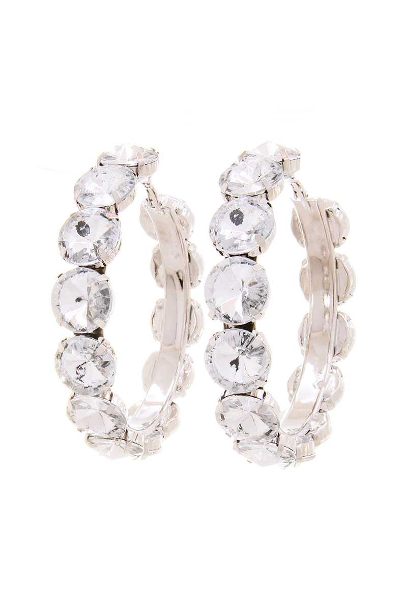 Rhinestone 3.25 Inch Classic Hoop Earring