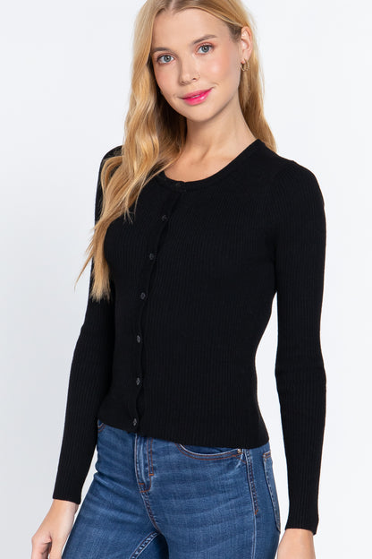 Long Slv Crew Neck Basic Cardigan