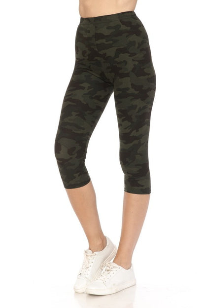 Multi-color Print, Cropped Capri Leggings In A Fitted Style With A Banded High Waist