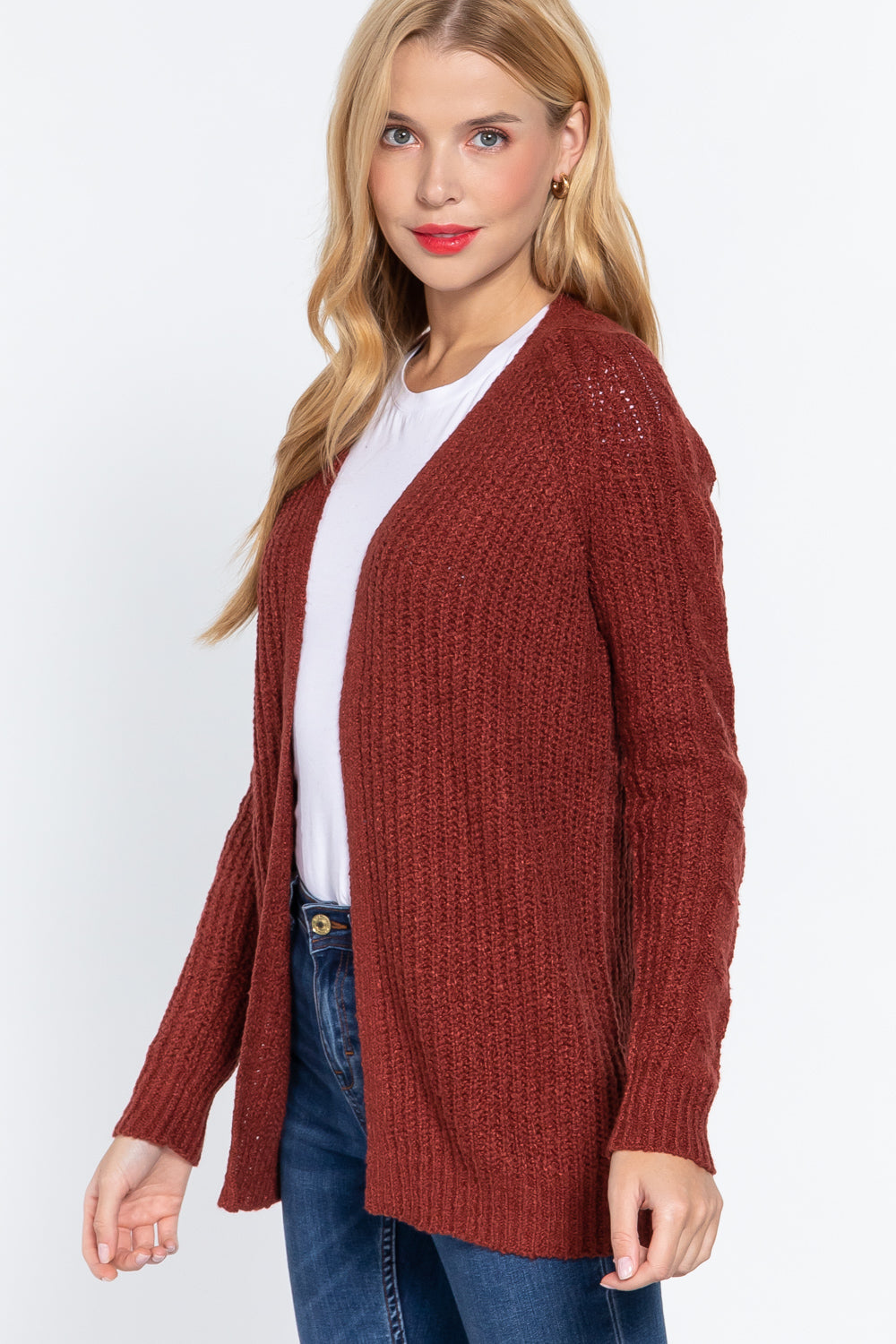 Long Slv Open Front Sweater Cardigan