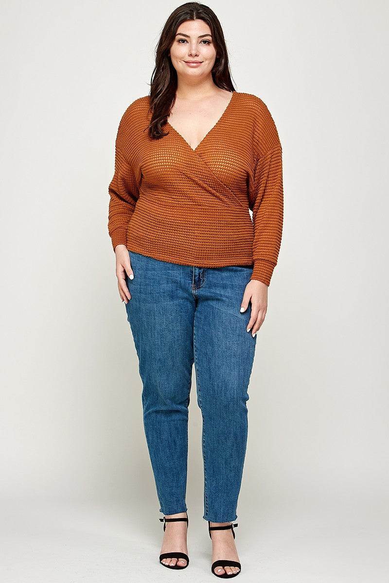 Plus Size Textured Waffle Sweater Knit Top