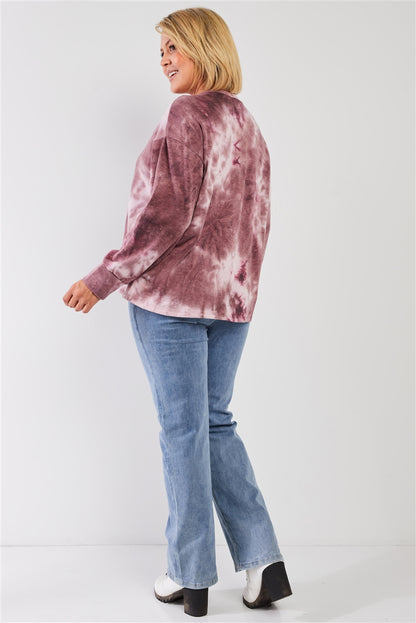 Mauve & Purple Tie-dye Bleach Effect Graphic Print Detail Long Sleeve Sweatshirt