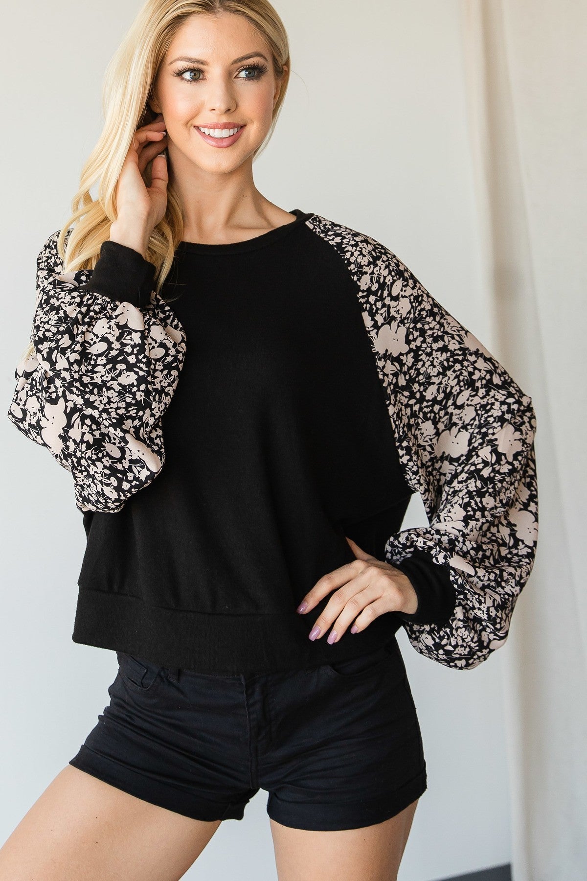 Floral Print Bubble Longsleeve Top