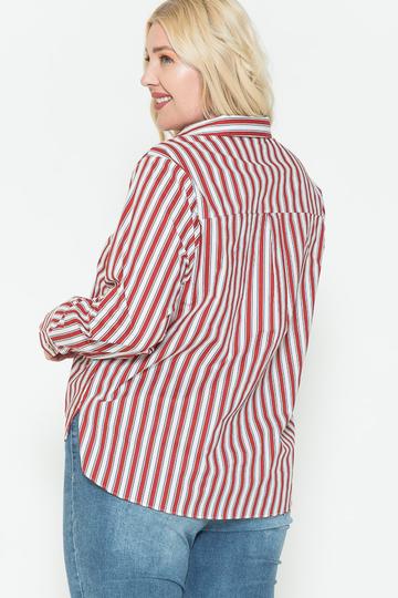 Multi Stripe Side Slit Cotton Shirt