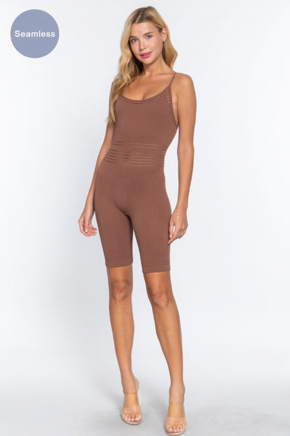 Round Neck Pointelle Detail Seamless Rib Romper