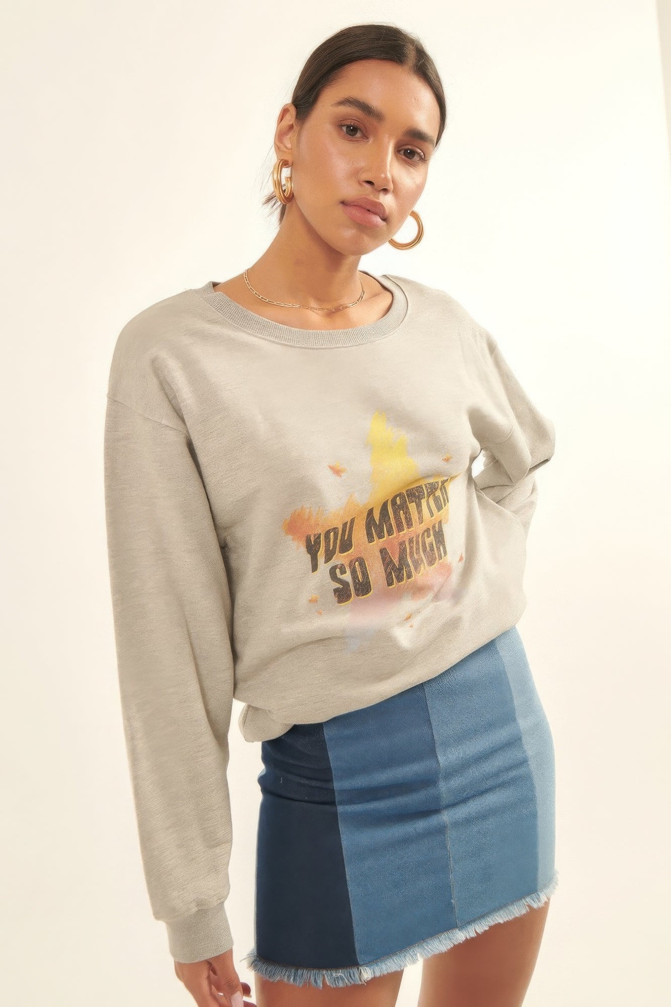 Vintage-style, Multicolor Star French Terry Knit Graphic Sweatshirt