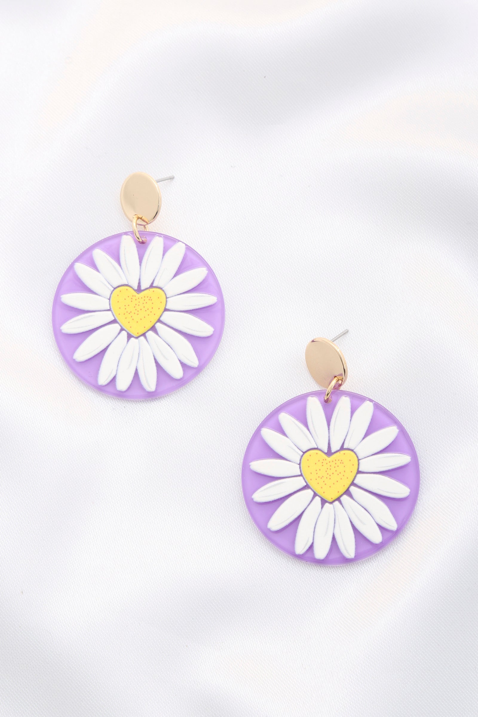 Daisy Printed Round Ac Drop Earriing