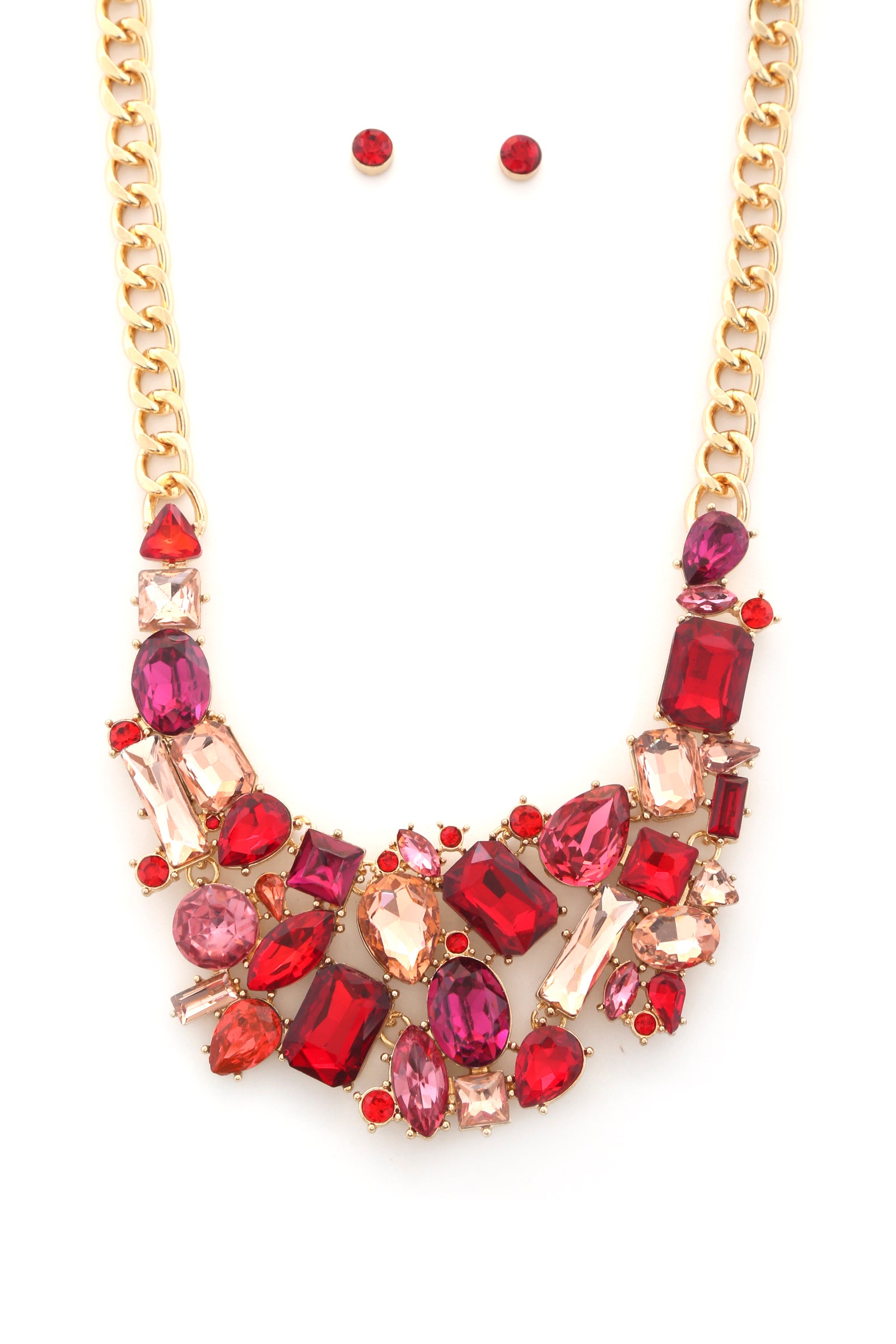 Teardrop Rectangle Shape Rhinestone Statement Necklace