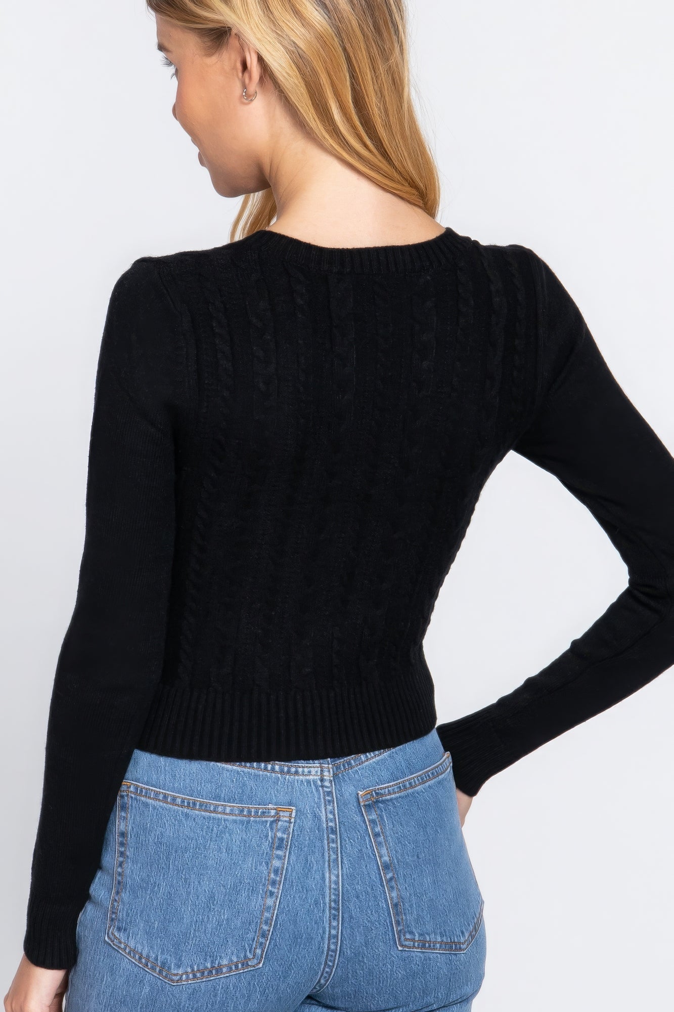 Long Sleeve V-neck Cable Sweater