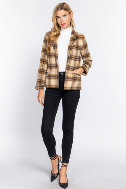 Notched Collar Plaid Jacket