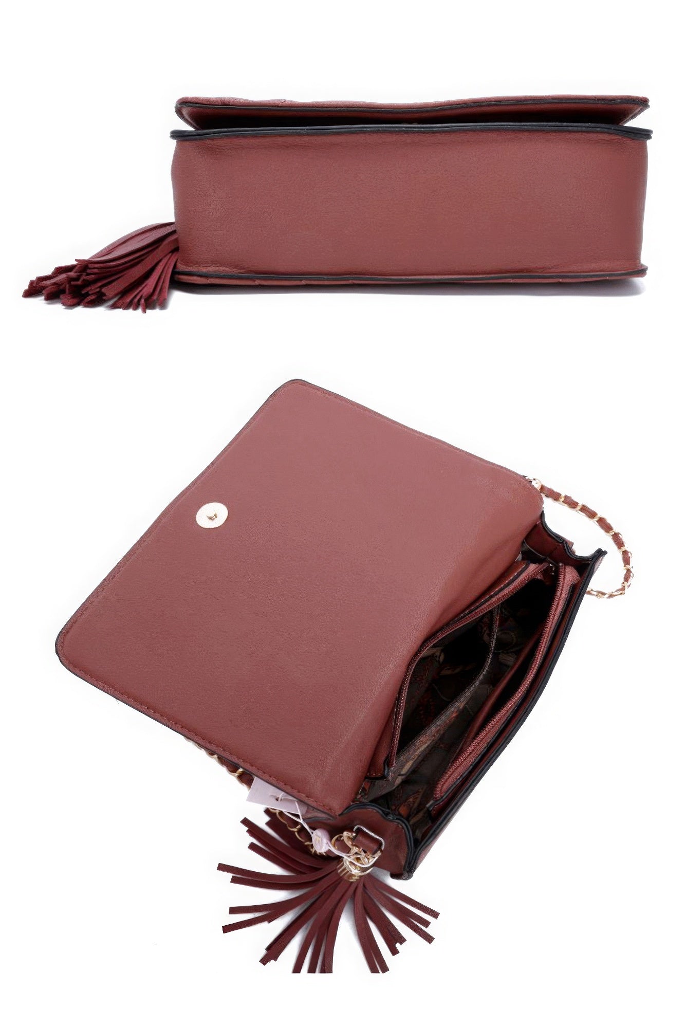 Fashion Double Metal Pattern Stitching Tassel Crossbody Bag